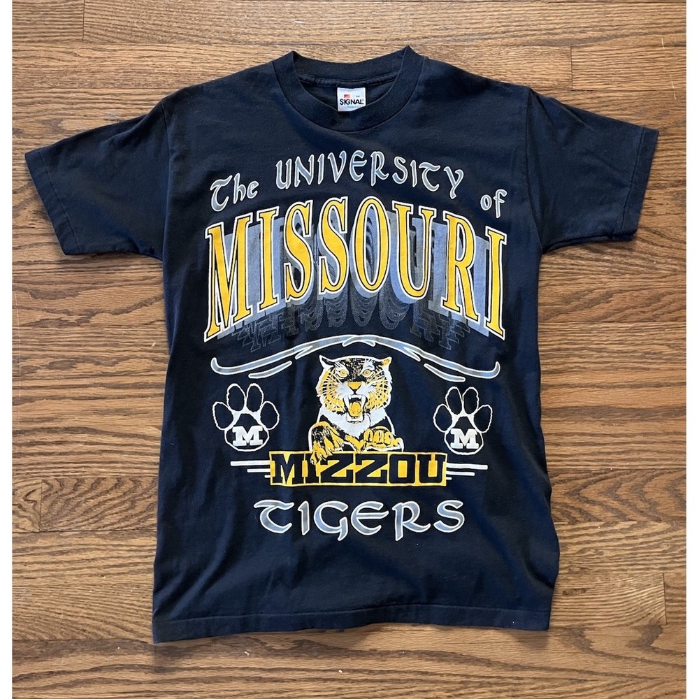 Vintage 80s 90s Signal Mizzou Missouri Tigers Black‎ Shirt Men's Medium